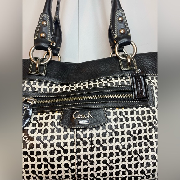 Coach Penelope Op Art Signature Leather Shoulder Handbag in black and white - Picture 3 of 12